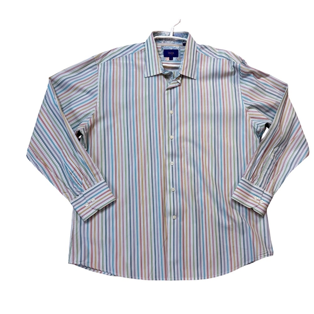 Tallia Button Down Shirt Mens XL Multi Color Excellent Striped Paisley Trim